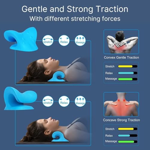 Image of Ergonomic Cervical Neck Support Pillow, Neck Stretcher for Pain Relief, Cervical Traction Pillow for Neck & Shoulder Relaxation, Foam Neck Support for Home, Blue