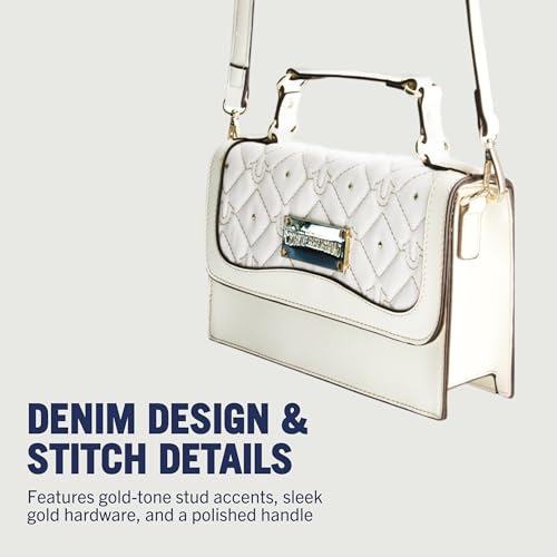 True Religion Women's Crossbody Bag, Mini Adjustable Shoulder Handbag Flap Purse with Studded Design, White3