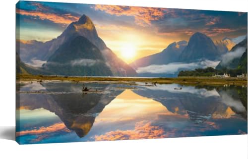 Large Wall Art Decor for Living Room Bedroom Bathroom Canvas Wall Art Framed The Milford Sound fiord Fiordland national park New Zealand Prints Artwork Painting Pictures Kitchen 24x48