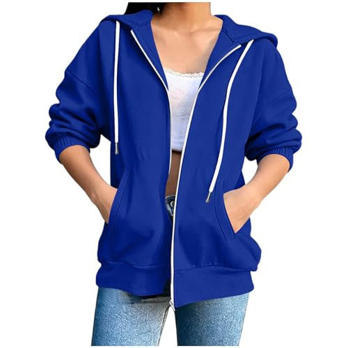 Veste femme zippée à capuche manches trois quarts et coupe ample décontractée