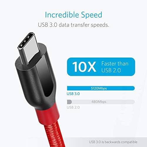 Anker USB C Charger Cable, PowerLine+ USB-C to USB 3.0 charger cable (3ft/0.9m), High Durability Type C Braided Charging Cable Compatible with Samsung Galaxy S10, S9, Huawei P10, P9, Sony XZ, HTC 10 