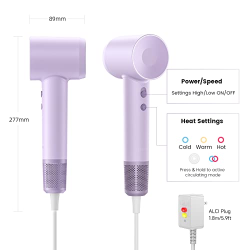 Laifen Hair Dryer Swift Se, 200 Million Negative Ionic Blow Dryer With 105,000 Rpm Brushless Motor 1400W Powerful For Fast Drying High-Speed Low Noise Hairdryer For Home, Travel (Matte Purple) #TOP1
