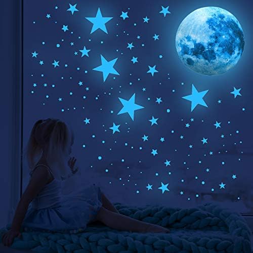 Glow in The Dark Stars for Ceiling,Glow in The Dark Stars and Moon Wall Decals, Ceiling Stars Glow in The Dark Kids Wall Decors, Perfect for Kids Nursery Bedroom Living Room