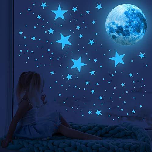 512 Stück Leuchtende für Kinderzimmer, Leuchtsterne Selbstklebend, Mond und Sterne Wandsticker Mädchen Jungen Aufkleber für Kinder Kindergarten Schlafzimmer Wohnzimmer Sternenhimmel Babyzimmer