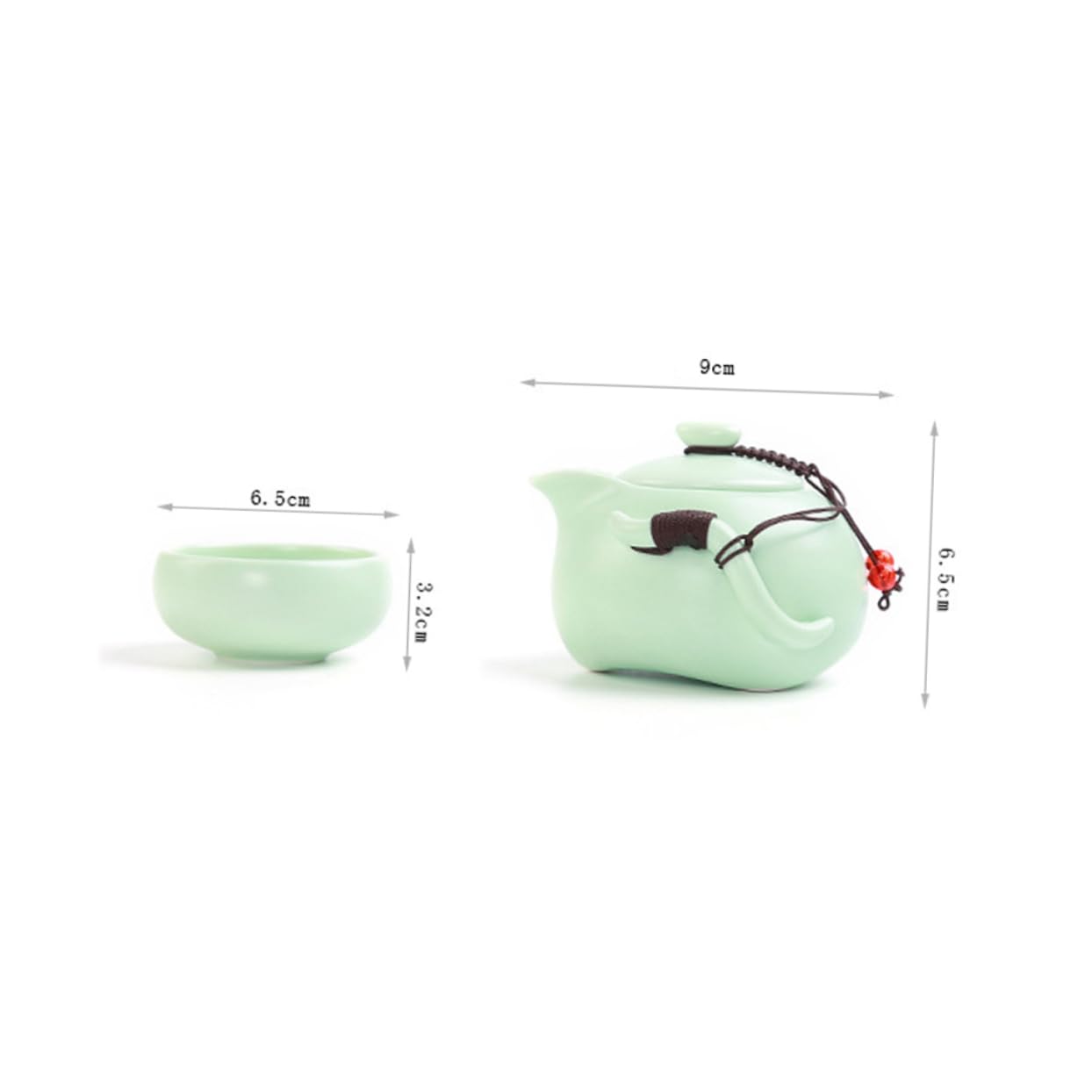 Zestaw do herbaty podróżnej Gongfu z porcelany z 4 filiżankami, czajniczkiem i torbą podróżną w kolorze zielonym do codziennego użytku