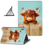 DISUOFEART for Samsung Galaxy Tab S10 FE/ S9 FE/ S9 Case 10.9 Inch(2025/2023), Slim Leather Stand Cover with Auto Sleep/Wake & Multi-Angle Viewing, Highland Cow with Butterfly
