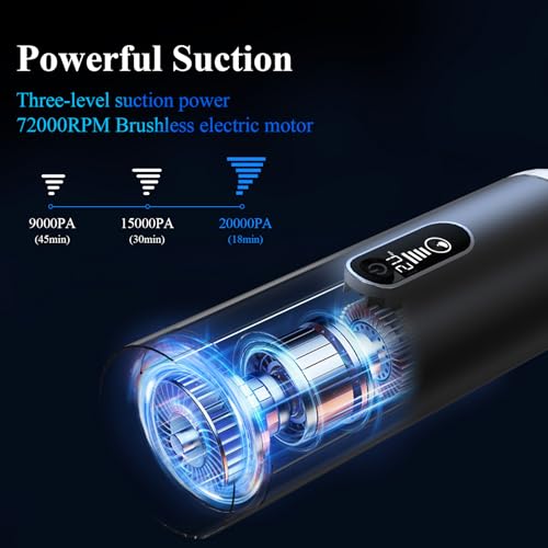 Minthouz Car Vacuum Portable Cordless - 20000PA High Power Handheld Vacuum with LED Display, 2.5H Fast Charging Up to 45 Mins of Runtime, Hand Vac Cordless Rechargeable for Car Home Corner Cabinet — view 2