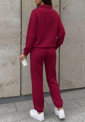BTFBM Womens 2 Piece Outfits Sweatsuit Fleece Lounge Sets | Quarter Zip Pullover Sweatshirt,Baggy Jogger Sweatpants,2026 Fall Fashion Clothing,Airport Travel Matching Sweat Set — view 3