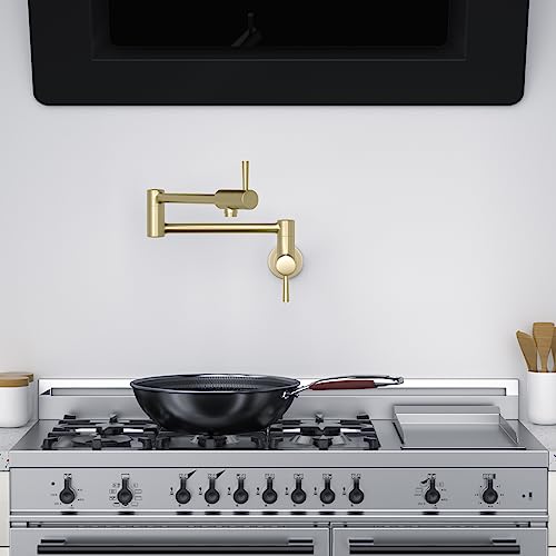 Pot Filler Faucet Wall Mount Commercial Kitchen Faucets Stainless Steel Stretchable Double Joint Swing Arm Single Hole Two Handle Kitchen Sink Faucet Gold #TOP5