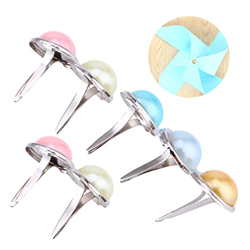EXCEART 100Pcs Decorativa Mini Prendedores De Papel De Design Pérola Brads Brads Rodada Aleatória