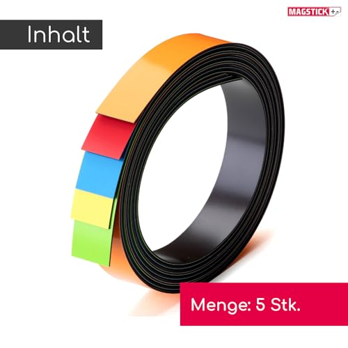 5x Magnet-Streifen farbig sortiert I ca. 1 cm x 1 m Magnetband zum markieren einteilen auf Whiteboards Lager-Regale Kalender I Magnet-Etiketten I mag210