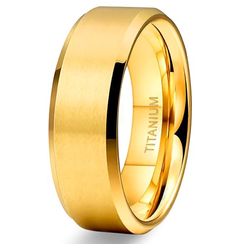 TIGRADE Titanium Rings 4MM 6MM 8MM 10MM Wedding Band in Comfort Fit Matte for Men Women Size 3-15, Gold 8mm, Size 9.5