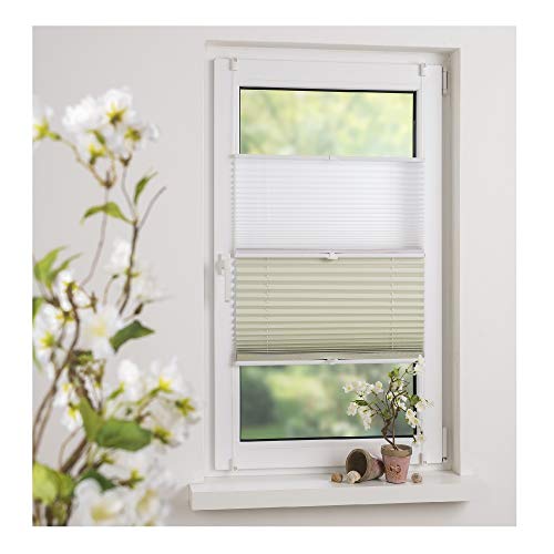 Liedeco® Plissee (Day and Night) verspannt mit Klemmträger / 60 x 130 cm weiß-beige (Breite x Höhe) / lichtdurchlässig und lichtundurchlässig Blickdicht stufenlos verstellbar in einem Doppelplissee