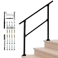 Belinova 3 Steps Handrails for Outdoor Steps, Outdoor Stair Railing, Wrought Iron handrail for Concrete&Wooden Steps, Black Stair Railing, Railings for Outdoor Steps, Porch Railing