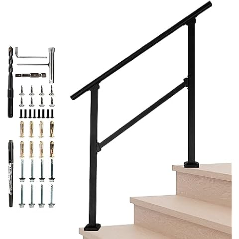 Belinova 3 Steps Handrails for Outdoor Steps, Outdoor Stair Railing, Wrought Iron handrail for Concrete&Wooden Steps, Black Stair Railing, Railings for Outdoor Steps, Porch Railing Cover