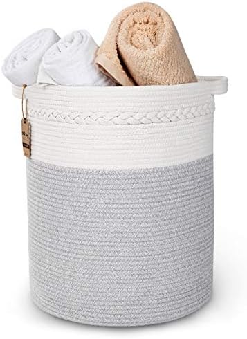 StarHug Large Woven Storage Basket - 20 x 16 inch Laundry Hamper – For Blankets, Throws, Pillows, Toys, Nursery - 100% Cotton Rope - Stylish Bin with Gift of Mesh Laundry Bag