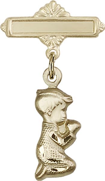 14kt Gold Lapel Pin with Praying Boy Charm and Polished Pin