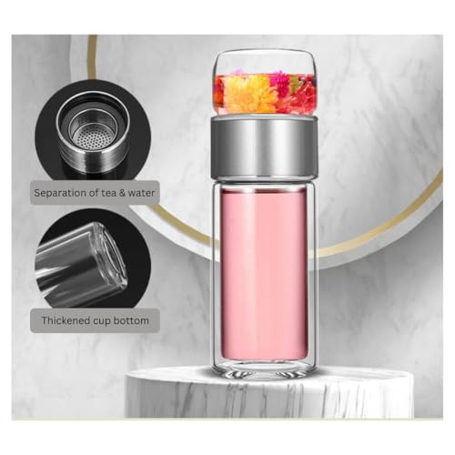 Image of Wosta Leakproof Glass Water Bottle with Stainless Steel Infuser Glass Tea Infuser Bottle with Strainer and Neoprene Sleeve for Loose Leaf Tea, Cold Brew Coffee. (F - STEEL, 350ML)