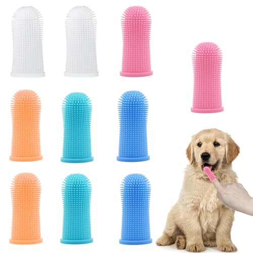 iCovalescent 10Pcs Spazzolino per Cani, 360º Spazzolino da Denti del Dito del Cane, Silicone Riutilizzabili, per Cani, Gatti & Piccoli Animali Dentali Cura Dentale(5 Colori)