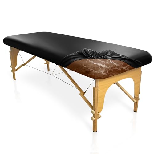 XIAROGEE Leather Massage Table Cover Wipeable Covers for Massage Table Waterproof Vinyl Replacement Bed Cover Protector for Lash/Spa (Black 1)