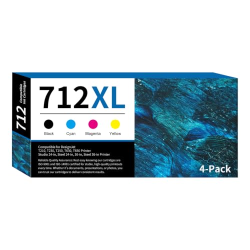 Image of 712 712XL Ink Cartridges Combo Pack Replacement for HP DesignJet 712 | Compatible for DesignJet T210 T230 T250 T630 T650 Printer Ink High-Yield 4-Color (80-ml Black + 29-ml Cyan /Magenta /Yellow)