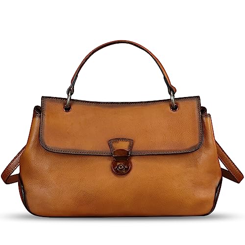Genuine Leather Satchel for Women Vintage Leather Handbag Top Handle Bags Handmade Retro Purse Crossbody Bag (Brown)