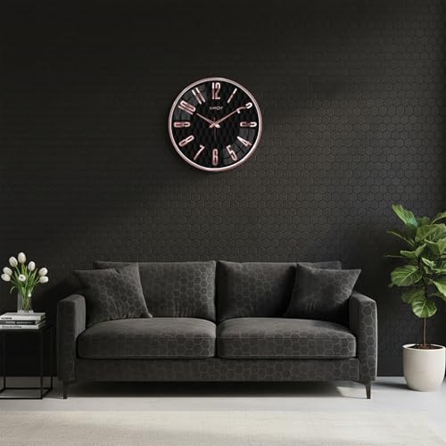 Image of RANDOM Sweep Silent Wall Clock, Non-Ticking Quartz Movement with 3D Foiling Numbers. (Black and Rose Gold)