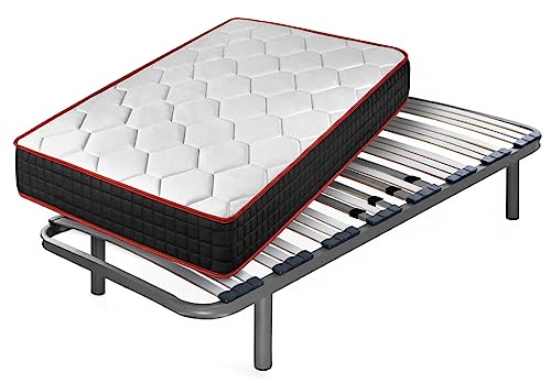 Cama express Colchón Viscoelástico Cool Viscofresh + Somier Apolo con Patas, Espuma con Memoria, Medida : 90 x 180 cm