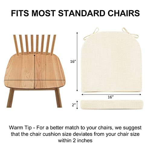 Image of Wellsin Chair Cushions for Dining Chairs 4 Pack - Kitchen Chair Cushions with Ties and Non-Slip Backing - Dining Chair Pads 16 inchX16 inchX2 inch, Beige