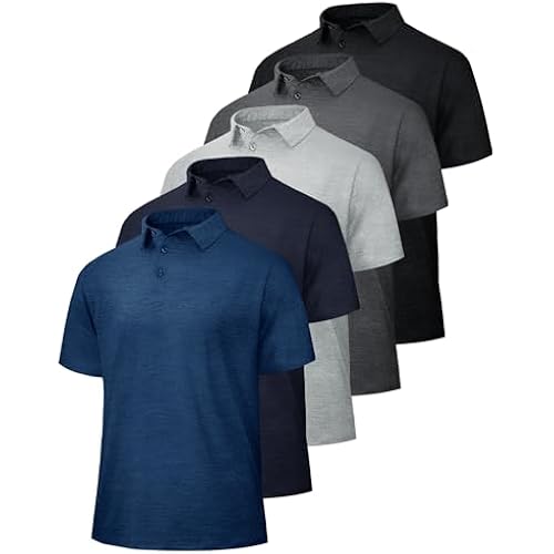 BOOJO 5 Pack Polo Shirts for Men - Quick Dry Moisture Wicking Performance Short Sleeve Mens Golf Shirts for Work Athletic