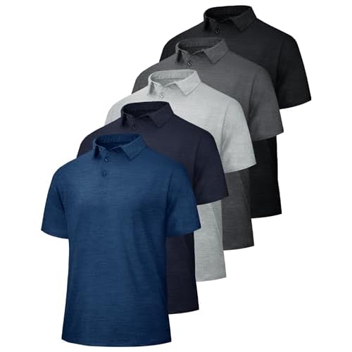 BOOJO 5 Pack Polo Shirts for Men - Quick Dry Moisture Wicking Performance Short Sleeve Mens Golf Shirts for Work Athletic