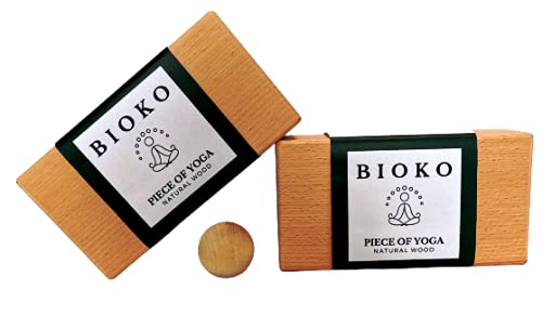 BIOKO Yoga Block Set om 2 + massageboll – ekologisk yogapossa av bok 100 % natur – yogaklot för yoga, nybörjare och avancerad meditiation...