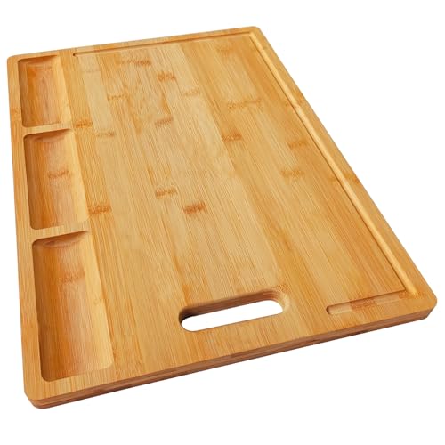 HHXRISE Large Bamboo Cutting Board (17 x 12.6 in) - All-in-One Meal Prep Station with 3 Built-in...