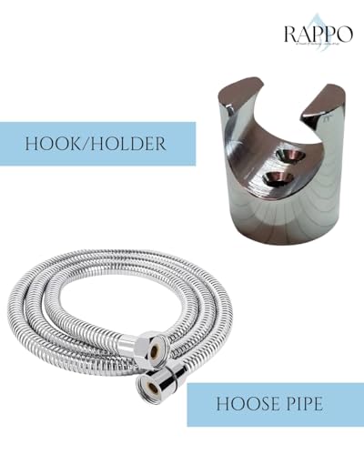 Image of RAPPO Solid Brass Health Faucet with Flexible Hose and Wall Hook Chrome Finish Handheld Jet Spray for Toilet Bathroom Accessory Durable Easy Install Utility Set (new Square with Hose and Hook)