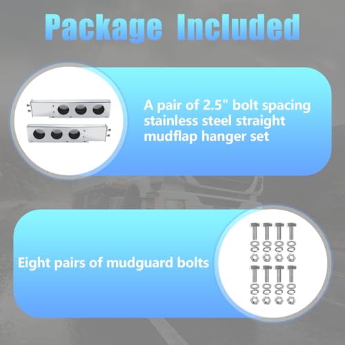 Image of Stainless Steel Mud Flap Hanger Set, 2.5 inch Bolt Spring, 2-1 /2 inch Bolt Spacing 30 inch Length Rear Bar with Circle Light Cutouts for Semi Trucks