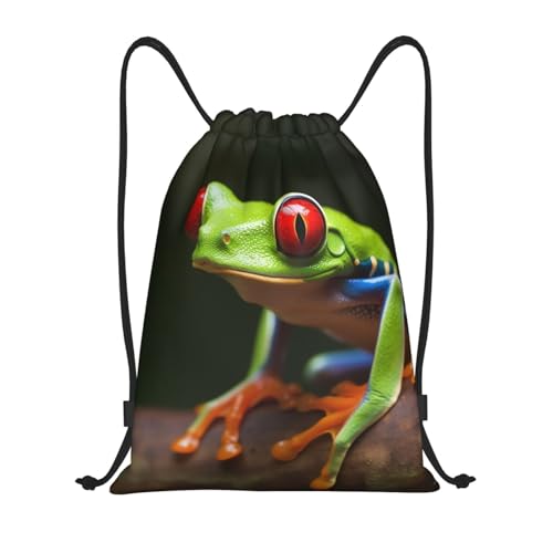 Red Eyes Tree Frogs print Drawstring Bag Waterproof Portable Backpack Traveling Sackpack For Gym Shopping Sport Small, Black