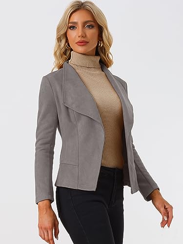 Image of Allegra K Women Faux Suede Jacket Lapel Draped Open Front Cardigan Casual Trendy Suede Blazer
