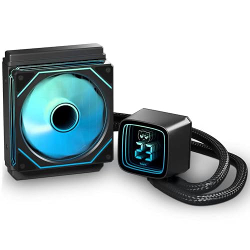 120MM CPU Liquid Cooler with Digital Display Pump AIO CPU Water Cooler 120mm ARGB PWM Fans 28 Led Besds LGA 1700/1200/115X/1366/775&AM5/AM4