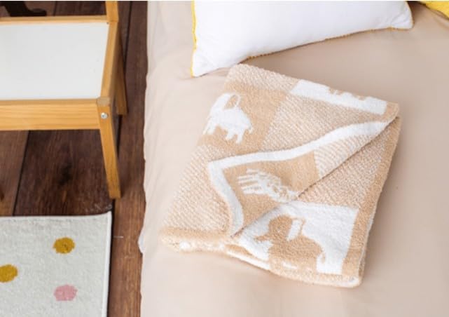 Soft Chenille Jacquard Baby Blanket, Jungle Animals, 30 in. x 40 in., Tan and Beige Patchwork - Image 4