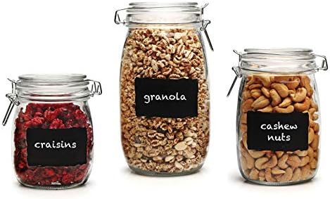 Circleware Chalkboard Home Glass Canisters with Swing Top Hermetic Airtight Locking Lids Set of 3, Kitchen Food Preserving Containers for Coffee, Sugar, Tea, Cereal, 5.5”, 6.5”, 8”, Clear