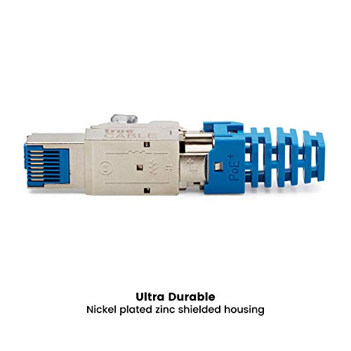 Image of TRUE CABLE Cat6A Toolless Field Termination Plug, Shielded STP, PoE++ 4PPoE, Tool-Free, RJ45 Modular Connector, 10Gb, 23-26AWG, TAA Compliant, ANSI /TIA, ISO /IEC, CE & UL Listed, 2-Pack