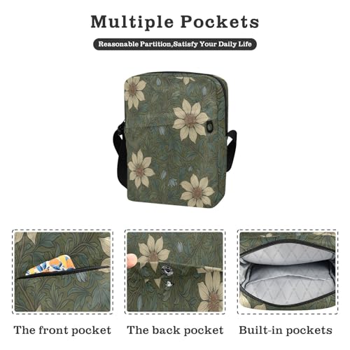 messenger bag crossbody bag men Cross Body Purses Adjustable Strap for Shopping Shopping- William Morris Clematis Pattern2