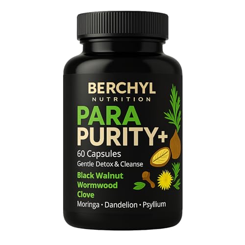 ParaPurity+ Herbal Detox & Gentle Cleanse, Gut Health & Digestive Support Supplement - Black Walnut, Wormwood, Clove, Psyllium, Moringa & Dandelion, Colon Cleanse, 60 Vegan Capsules