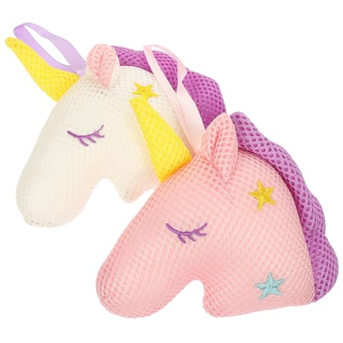 jojofuny Esponja de Baño de Dibujos Animados Unicornio 2 Piezas Bola de Baño de Malla Exfoliante Blanca y Rosa para Piel Suave y Limpieza Profunda Ducha Diaria