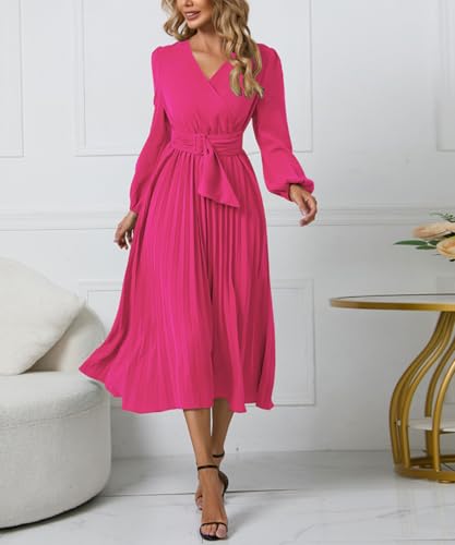 New Women's Long-Sleeved V-Neck Dress with a Fitted Waist Belt and