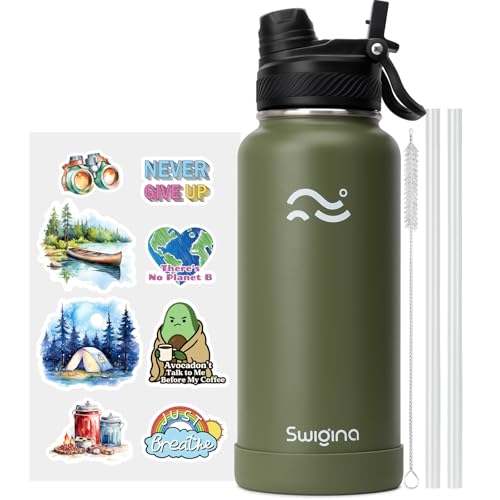 Image of Swigina Insulated Water Bottle with Boot (Keep 36 hrs Cold) BPA Free, 32 oz