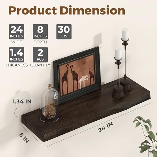 Image of Axeman 24 inch Floating Shelves for Wall Live Edge, Walnut, 2PCs