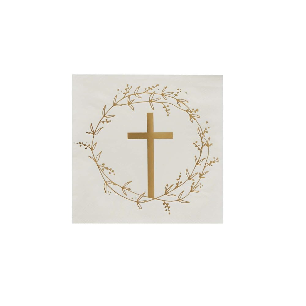 16 Gold Cross Paper Napkins, Christening Baptism Partyware, Childrens Religious Party, Gold Tableware, Communion Party Napkins