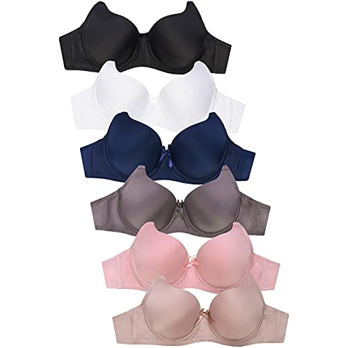 Sofra Women's Basic Lace/Plain Lace Bras (Pack of 6)- Various Styles (34B, 75)