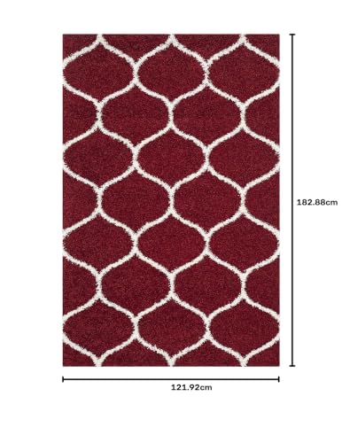 Image of Fur Shaggy Rectangular Rugs And Carpets, Modern Plush Area Rug For Bedroom Living Room Floor Mat Bedside Home Decor Carpet (4X6Feet, Red|Ivory)